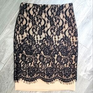 NWT New York & Co Black and Tan Lace Skirt 8